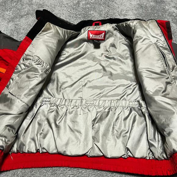 Vintage Marker Ski Jacket Mens Medium Red 90s Colorblock Snow Coat Nylon - Picture 6 of 7